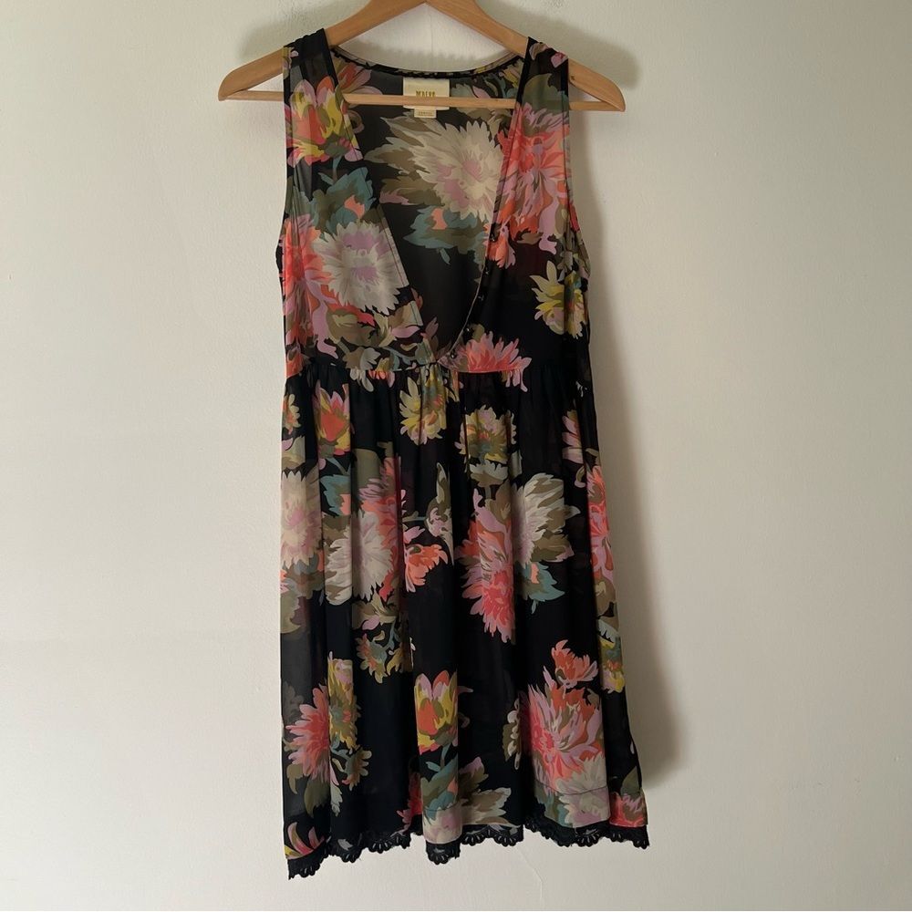 Maeve Dress Black Floral Sheer Layering Boho Dark Romantic Size XS